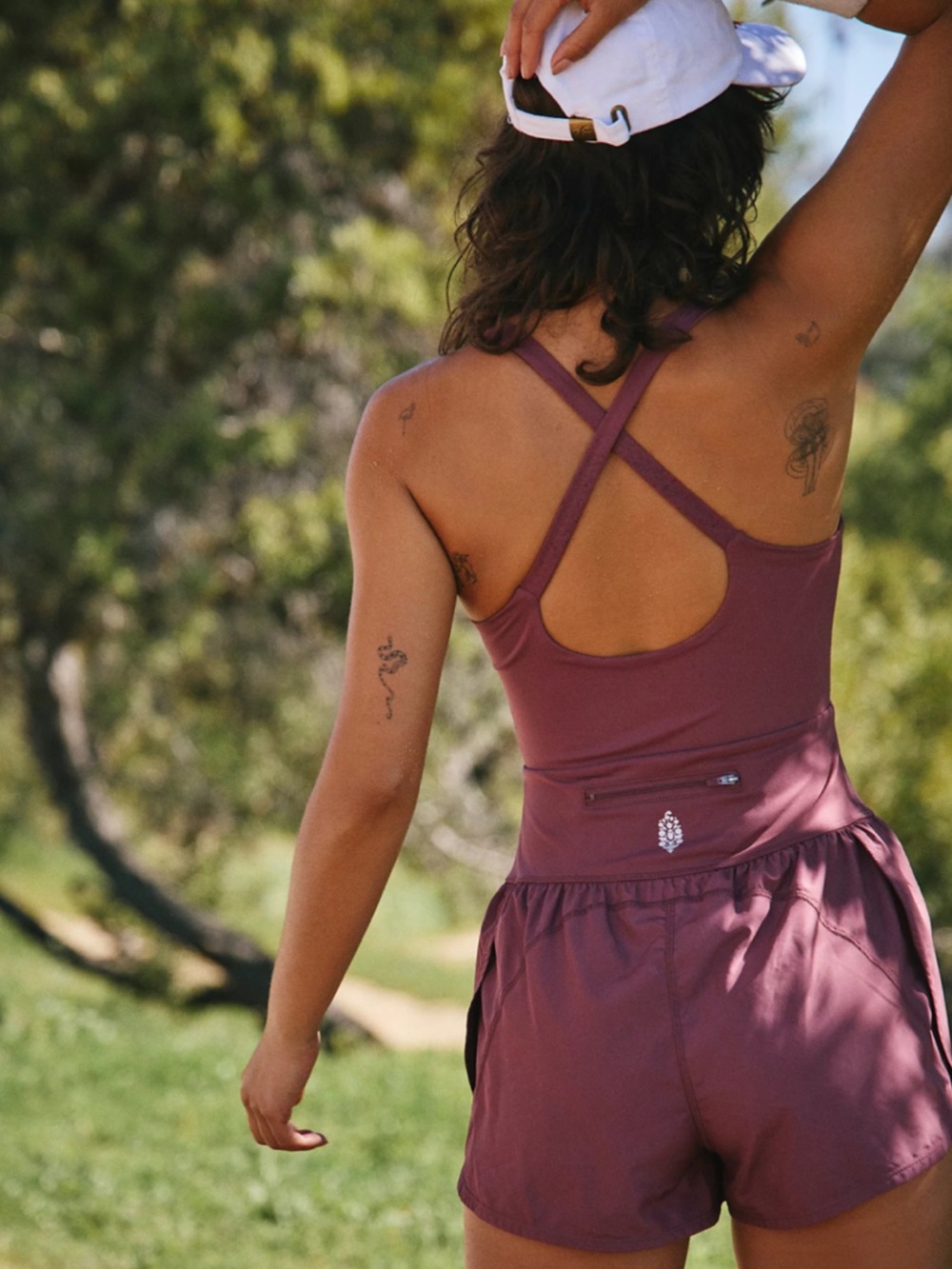 FP Movement by Free People Righteous Runsie Clove Mauve Cross-Back Tank Romper - Picture 5 of 14
